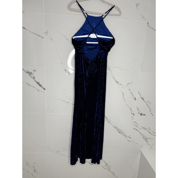 Vtg Morgan & co Prom Dress Maxi Gown Velvet 90s Y2K Glam Goth Halter Open Back - Picture 5 of 12